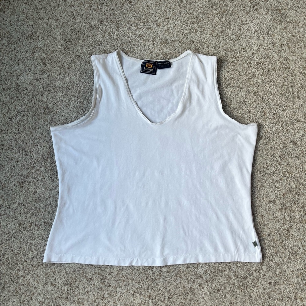 VINTAGE ROUTE 66 Size L White Cropped Tank with Small Lace Collar Detail